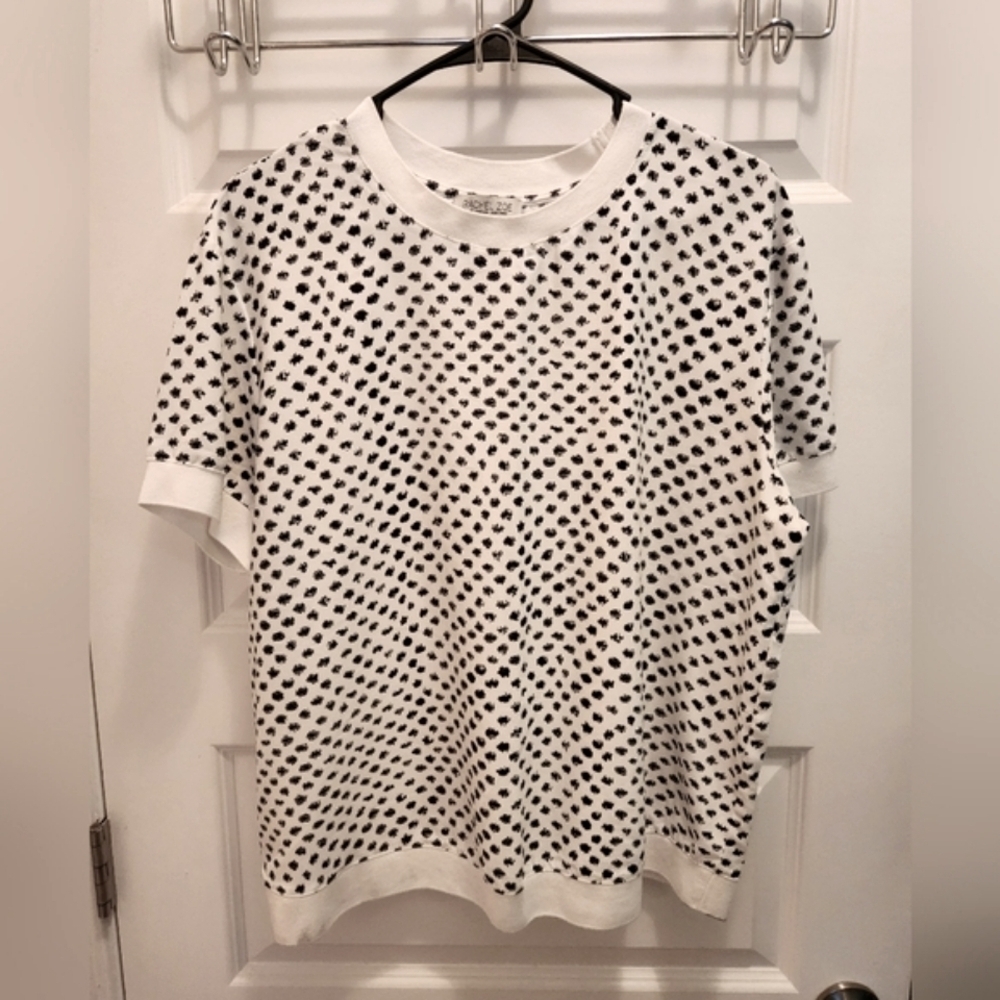 Rachel Zoe Speckled Knit Top Short Sleeve Size L Black White